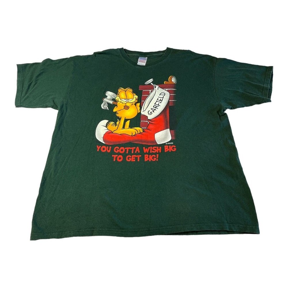 Vintage Garfield T-Shirt XL You Gotta Wish Big‎ to Get Big Paws Christmas Faded
